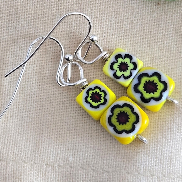 Bright Yellow Glass Earrings - Picture 1 of 3